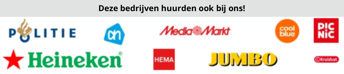 bedrijven_huurden Deze bedrijven huurden ook bij ons, waaronder Politie, Albert Heijn, MediaMarkt, Coolblue, Picnic, Heineken, HEMA, Jumbo en Kruidvat